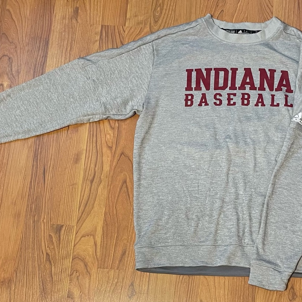 Adidas Gray Indiana University Baseball Crewneck Sweater
